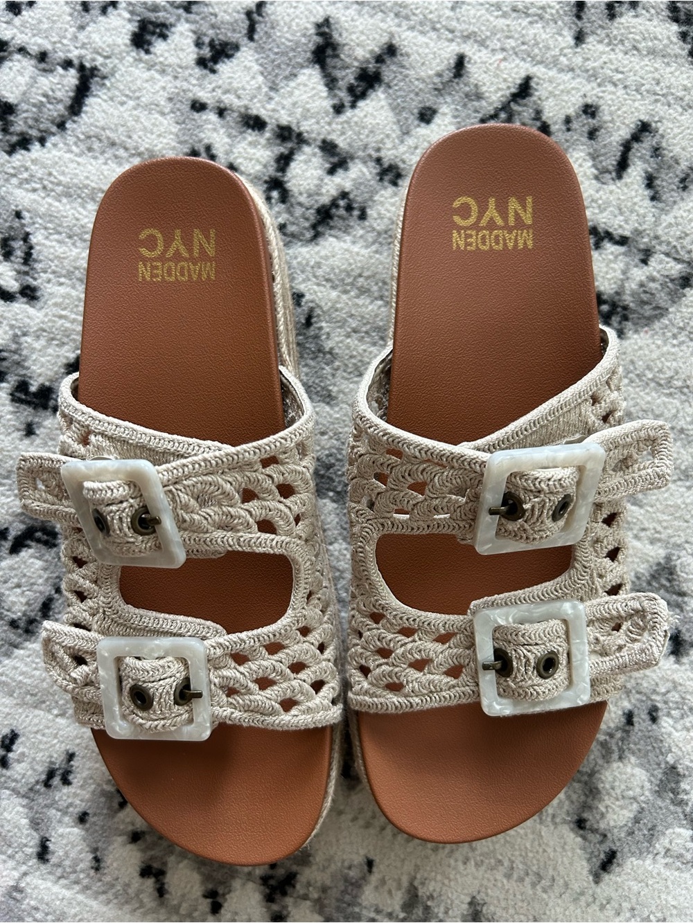Madden NYC Women's Cream Braided Buckle Sandals